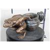 Image 5 : BRONZE FROG Pulling a BRONZE SNAIL Sculpture, Weight 9lbs