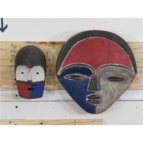 (2) Wooden AFRICAN MASKS, Hand Carved and Painted (ONE$)