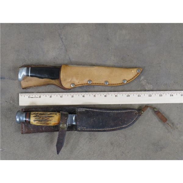 (2) Vintage KNIVES with Leather Sheaths by "CASE TESTED XX" Made in the USA (ONE$)