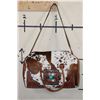 Image 1 : *Brand New* Speckled COW HIDE and Tooled Leather Duffle Bag with a Removable Shoulder Strap