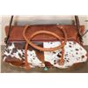 Image 5 : *Brand New* Speckled COW HIDE and Tooled Leather Duffle Bag with a Removable Shoulder Strap