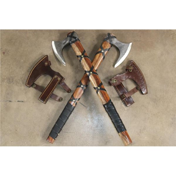 Contemporary Viking Battle Axe with a Carbon Steel Blade, Wooden Handle and a Leather Sheath