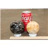 Image 2 : (1) BLACK MOONSTONE Mineral Sphere and (1) Banded ORANGE CALCITE Mineral Sphere (ONE$)