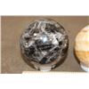 Image 3 : (1) BLACK MOONSTONE Mineral Sphere and (1) Banded ORANGE CALCITE Mineral Sphere (ONE$)