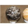 Image 4 : (1) BLACK MOONSTONE Mineral Sphere and (1) Banded ORANGE CALCITE Mineral Sphere (ONE$)