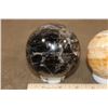 Image 5 : (1) BLACK MOONSTONE Mineral Sphere and (1) Banded ORANGE CALCITE Mineral Sphere (ONE$)
