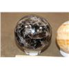 Image 8 : (1) BLACK MOONSTONE Mineral Sphere and (1) Banded ORANGE CALCITE Mineral Sphere (ONE$)