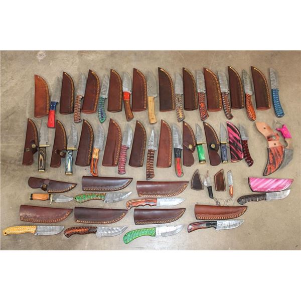 (30) *New* Damascus Steel Fixed Blade KNIVES with Leather Sheaths (ONE$)