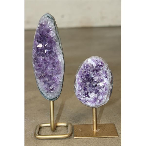 (2) AMETHYST Crystal Clusters on Metal Stands (ONE$)