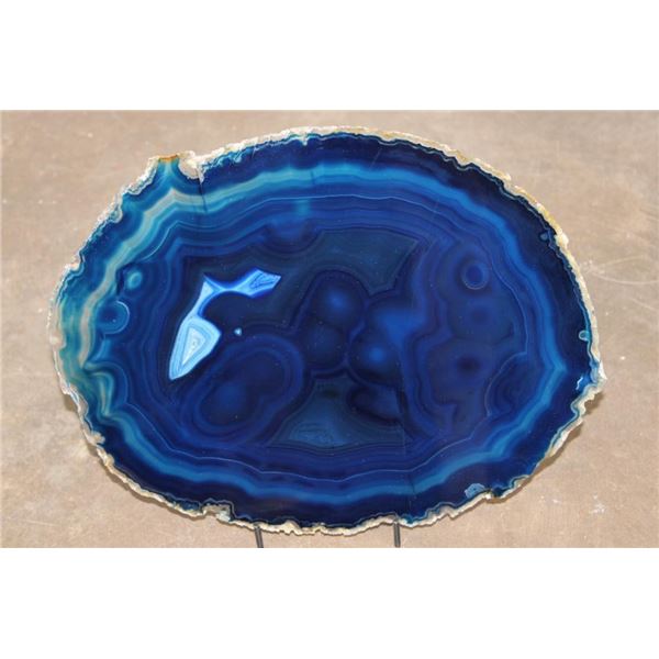 Polished Blue BRAZILIAN AGATE Slice with a Display Stand
