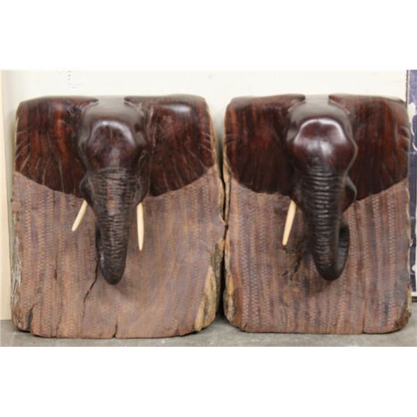 Hand Carved Ironwood or Leadwood ELEPHANT Book Ends from Zimbabwe