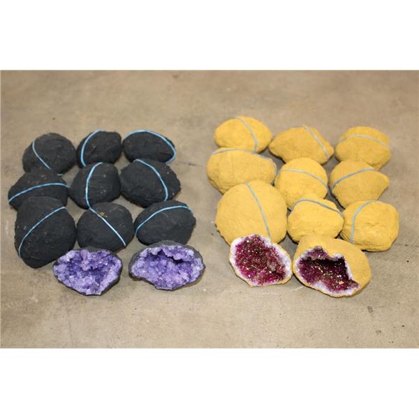 (10) Dyed Purple CRYSTAL QUARTZ Geodes and (10) Titanium Green Aura CRYSTAL QUARTZ Geodes (ONE$)