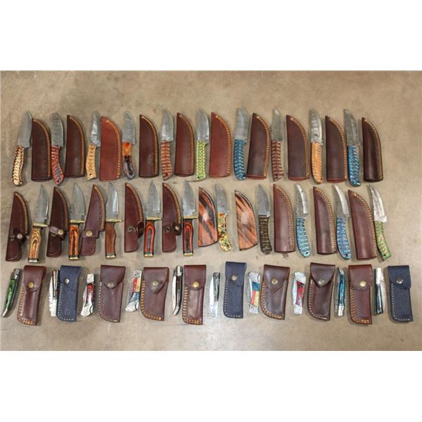 (20) *New* Damascus Steel Knives with Leather Sheaths (ONE$)