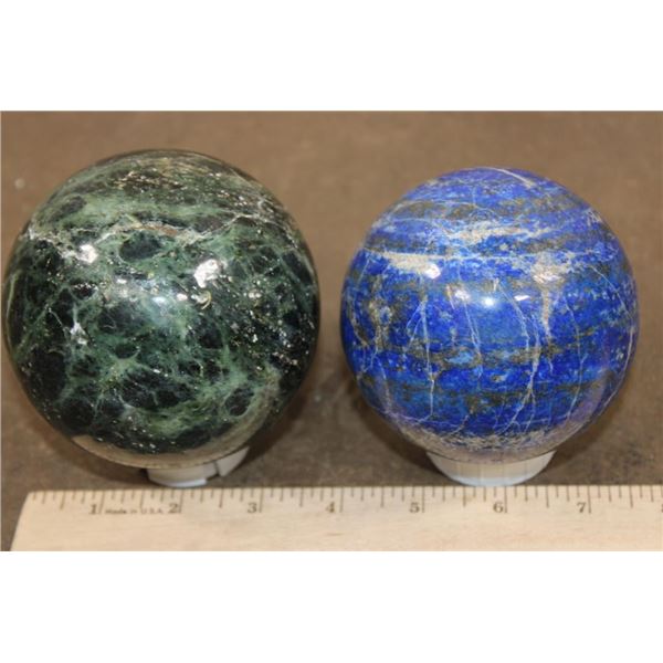 (1) GREEN APATITE Mineral Sphere and (1) LAPIS LAZULI Mineral Sphere (ONE$)