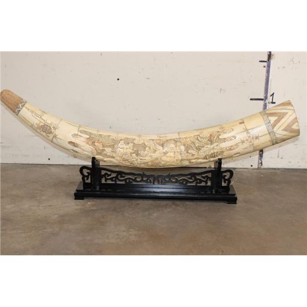 Antique Hand-carved and Scrimshawed Chinese Tusk Horn made from Bone Plates