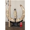 Image 2 : Antique Carved and Scrimshawed Bone Guanyin Figure with 2 Tusks or Horns on a Hand-carved Stand
