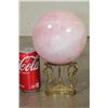 Image 2 : XL 11 lb ROSE QUARTZ Crystal Sphere with a Decorative BRASS Display Stand