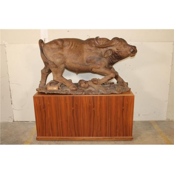 XXL Original Leadwood Carving of a CAPE BUFFALO by artist Robert Nzali