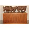 Image 1 : XL Original Hand-carved Leadwood Sculpture of 2 CAPE BUFFALO by African artist Robert Nzali