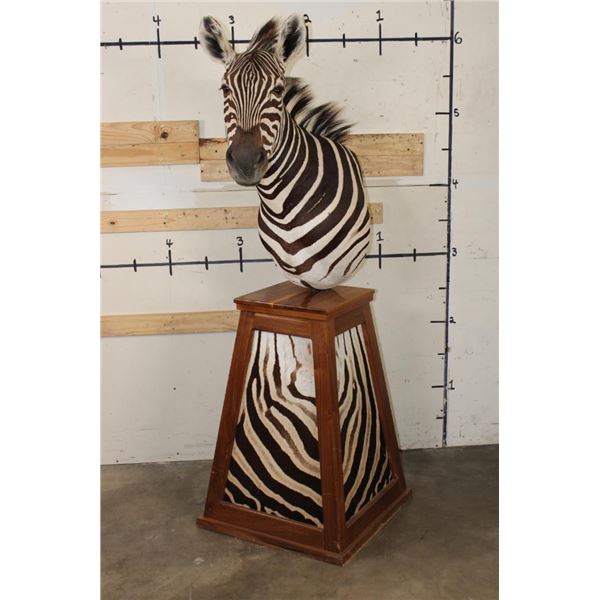 ZEBRA Pedestal Mount with 4 ZEBRA Hide Panels on its Wooden Base
