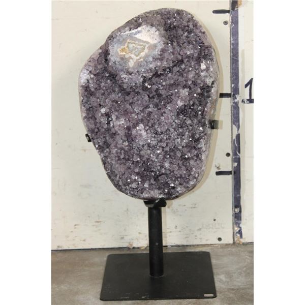 Big 20 lb Natural Druzy AMETHYST Crystal Cluster on a custom Metal Stand