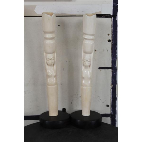 *TEXAS RESIDENTS ONLY* (2) Carved AFRICAN ELEPHANT IVORY Figures on Wooden Bases (ONE$)