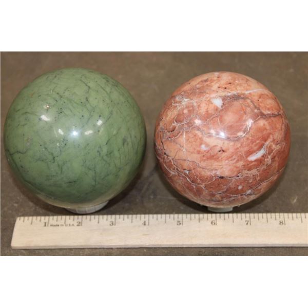 (1) GREEN JASPER Mineral Sphere and (1) RED CHERRY BLOSSOM AGATE Mineral Sphere (ONE$)