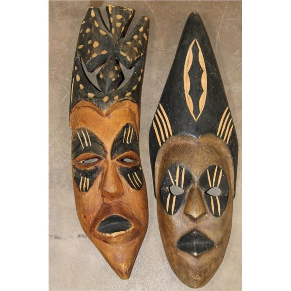 (2) Hand-carved and Hand-painted AFRICAN Tribal MASKS (ONE$)
