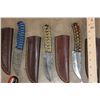 Image 5 : (10) *New* Damascus Steel Fixed Blade KNIVES and (5) *New* Carbon Steel Knives with Leather Sheaths