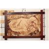 Image 1 : African Savanna Scene Tooled on ELEPHANT and OSTRICH Hide in an African Railwood Frame