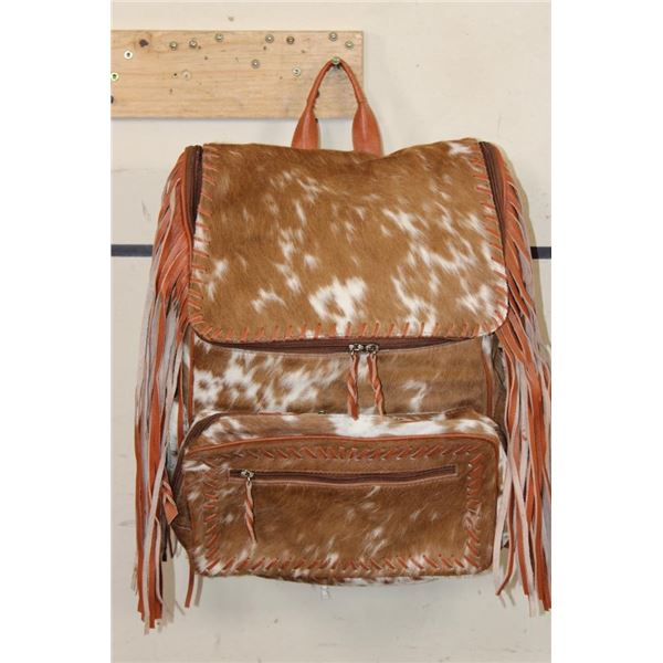 *Brand New* COW HIDE and Leather Backpack with a Laptop Pocket and Decorative Fringe