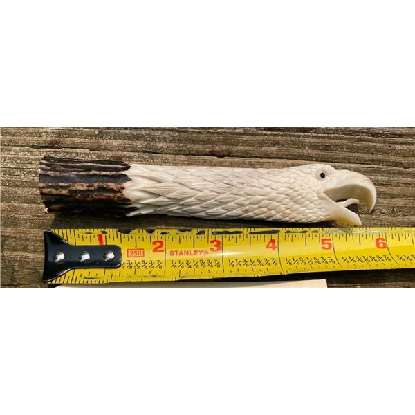Hand-carved STAG Antler Handle depicting a BALD EAGLE