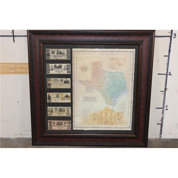 Big Reproduction "Republic of Texas/Alamo" Map and 6 Reproduction Texas Currency Notes