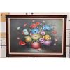 Image 1 : Original Floral Still Life Oil Painting by artist "Louis" in a Wooden Frame