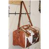 Image 4 : *Brand New* Brown and White COW HIDE Duffle Bag with Tooled Leather Straps