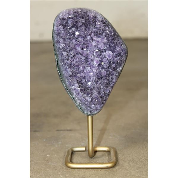 Deep Purple Druzy AMETHYST Crystal Cluster on a Metal Stand