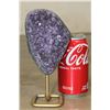Image 2 : Deep Purple Druzy AMETHYST Crystal Cluster on a Metal Stand