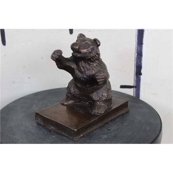 BRONZE Bear on a Book Sculpture, Weight 3 lbs