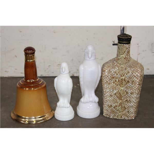 (3) Vintage DECANTERS and (1) Diamondback RATTLESNAKE Skin Wrapped Crown Bottle (ONE$)