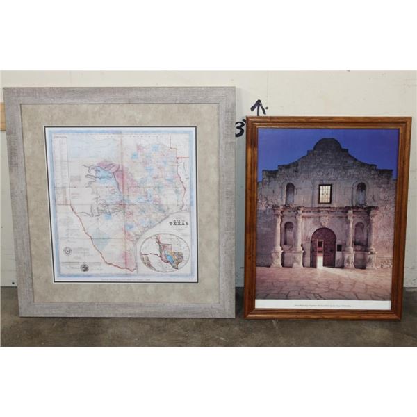 "Jacob De Cordova's" Limited Edition Framed Map of Texas 1849 and Framed Alamo Print (ONE$)
