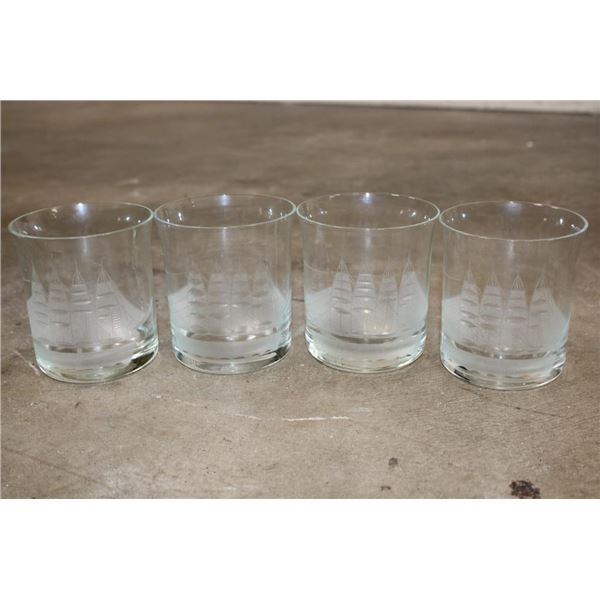 Set of (4) Vintage "Clipper" by Toscany Etched Old-Fashioned Whiskey Glasses (ONE$)
