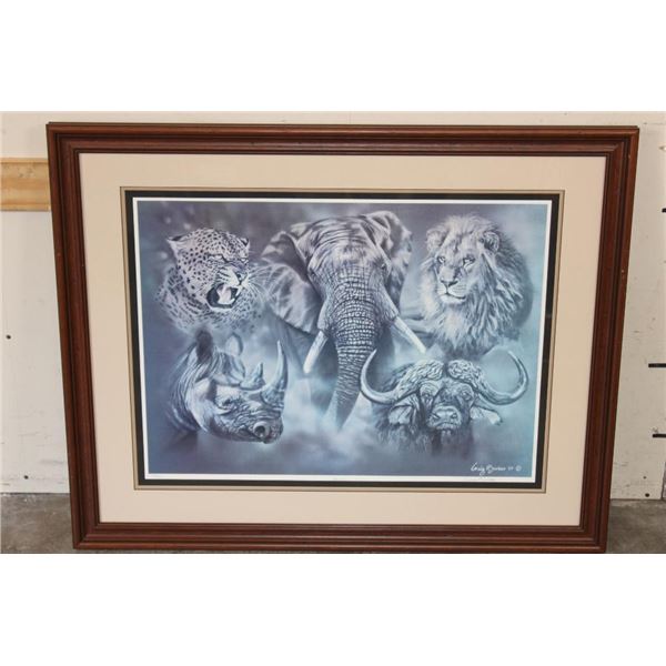 "Big Five" Print signed and numbered by African artist Craig Hilton-Barber in a Wood and Glass Frame