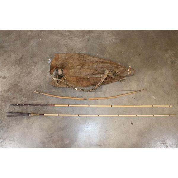 (1) Primitive African BOW and (1) Leather QUIVER with (2) African SPEARS (ONE$)