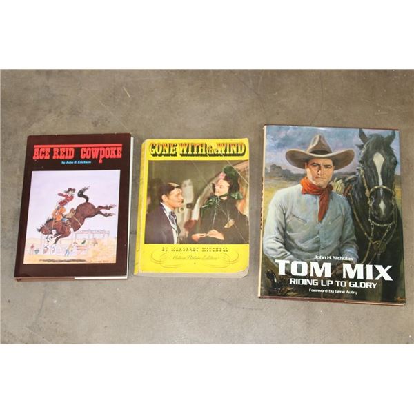 (3) Books. 1 Author Signed "Ace Reid Cowhide' Book, 1939 "Gone with the Wind", and "Tom Mix" (ONE$)
