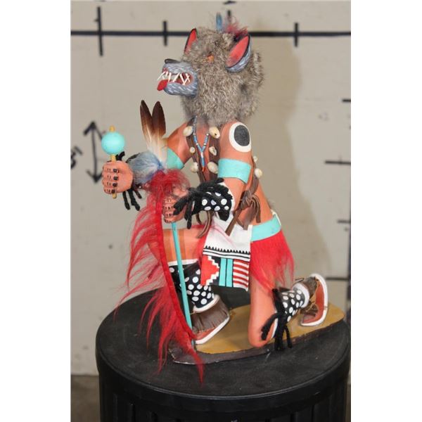 Hand-carved and Hand-painted Native American WOLF KACHINA Doll on a Wood Base