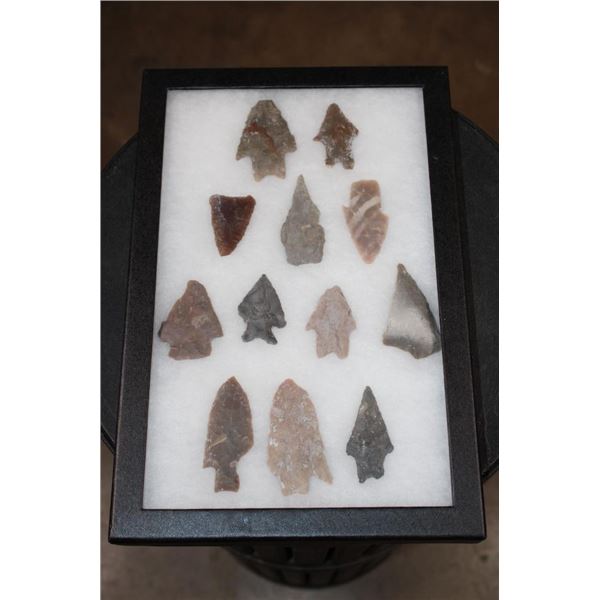 (12) Prehistoric South Texas Bandera Flint Surface Finds ARROWHEADS in a Display Case (ONE$)