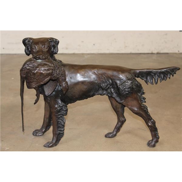 Big Bronze Hunting Dog with a Pheasant in its Mouth, Weight 22 lbs