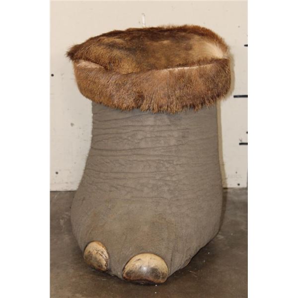 ELEPHANT Foot Stool with an ELK or MOOSE Hide Cushion