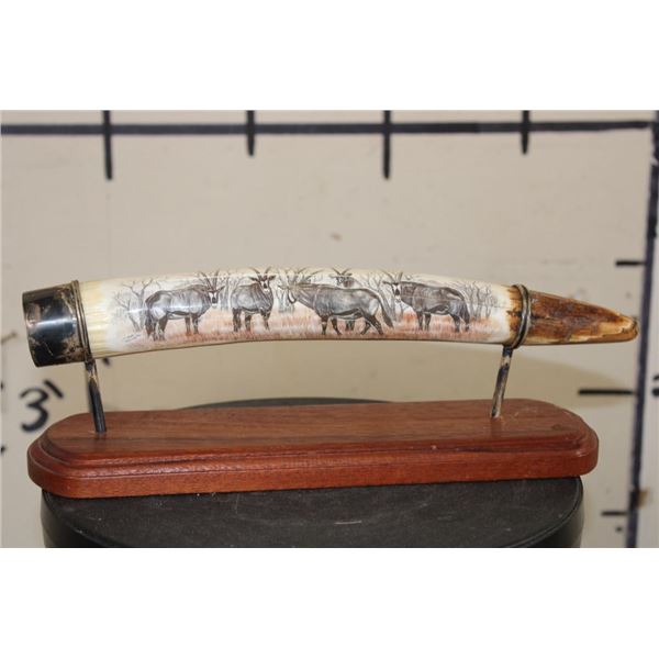 Scrimshawed HIPPOPOTAMUS IVORY Tusk by African artist Luciana Macina