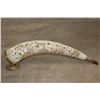 Image 1 : Scrimshawed and Polished STEER Horn on a Brass Base